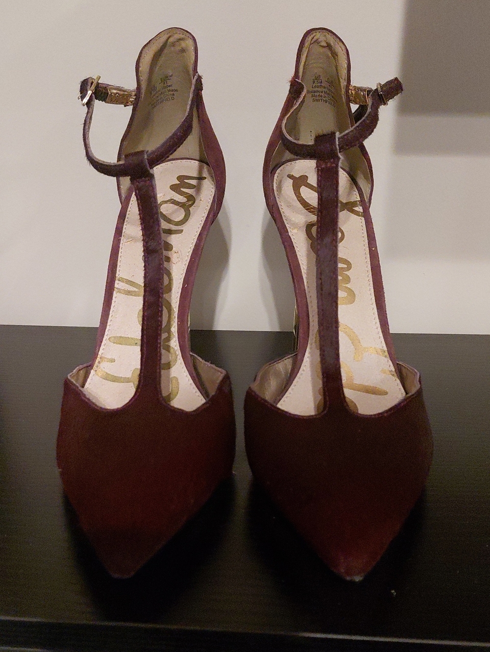 Sam Edelman Burgundy Pointed T-Strap Heels